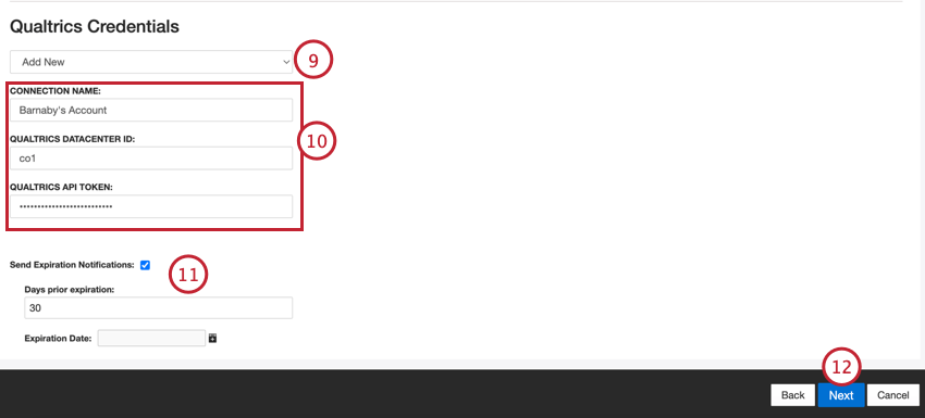 aggiunta di una nuova connessione a qualtrics