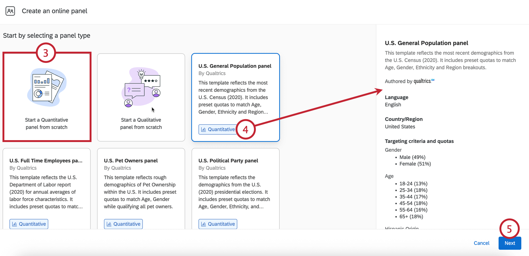eine Vorlage auswählen oder das Panel von Grund auf neu erstellen