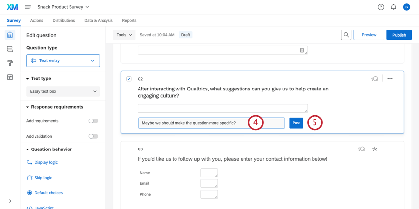 Adding a note that says Maybe we should make the question more specific?