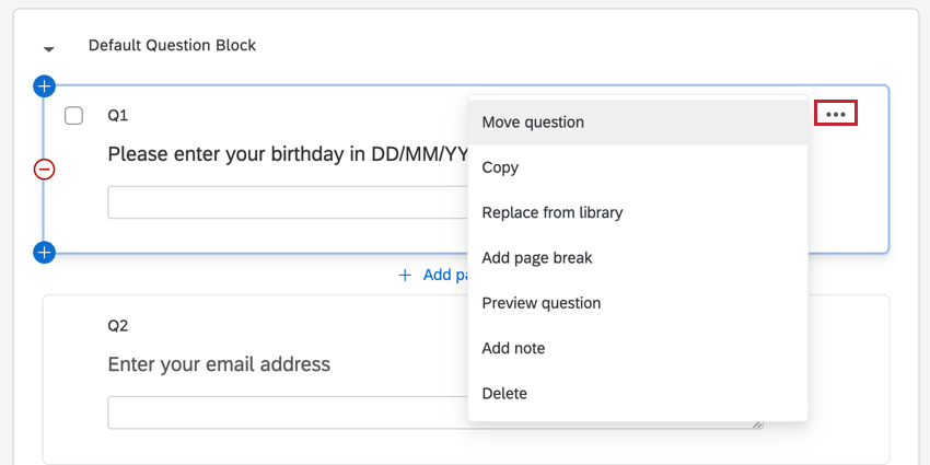 the available question options