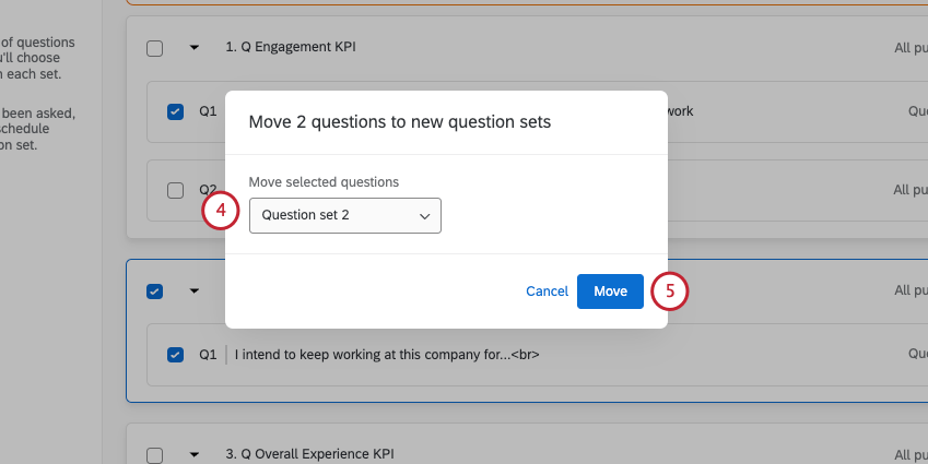 new window where you can change question sets