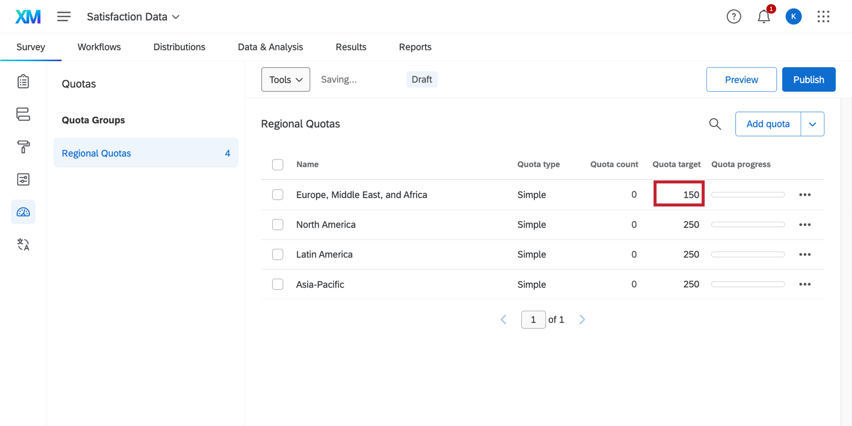 When quotas are listed, column labeled Quota target with numbers you can click into
