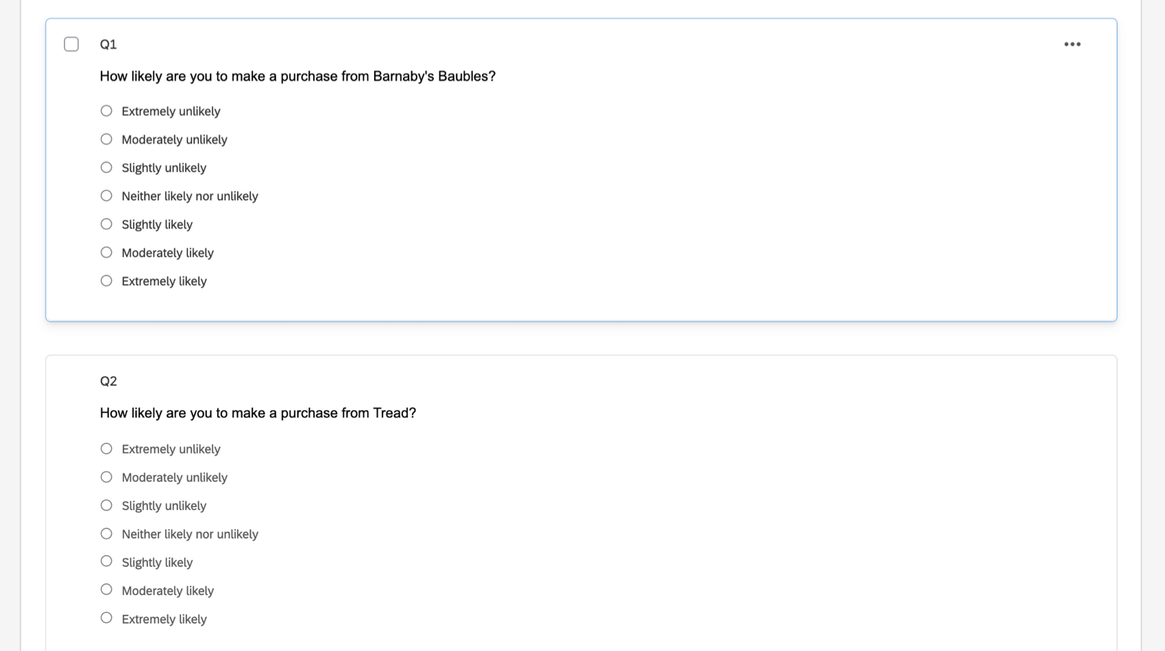 Sind Sie wahrscheinlich, dass Sie einen Kauf von Barnabys Fäden machen? Dann sind die Antworten von extrem wahrscheinlich bis extrem unwahrscheinlich. Dann gibt es eine separate Frage für eine separate fiktive Instanz