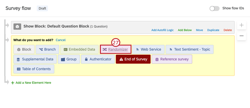 selecting the randomizer element