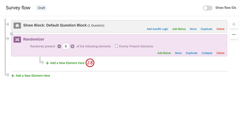 clicking add a new element here below the randomizer