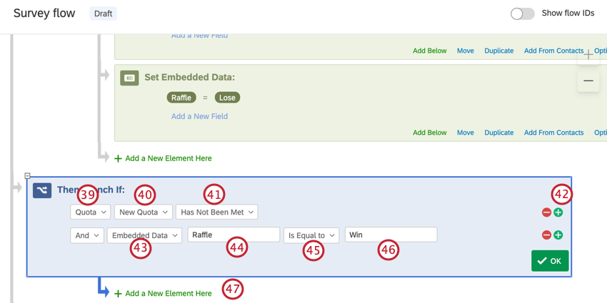 creating a branch when the quota has not been met and the respondent has the win embedded data