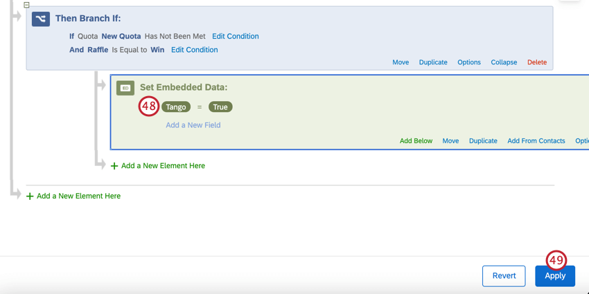 creating an embedded data element for tango equal true