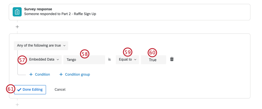 criar uma condição para tango é igual a true no editor de ações