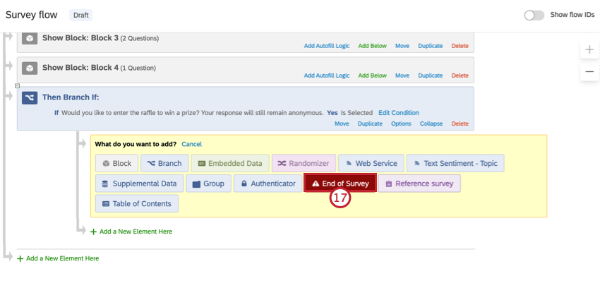 clicking end of survey