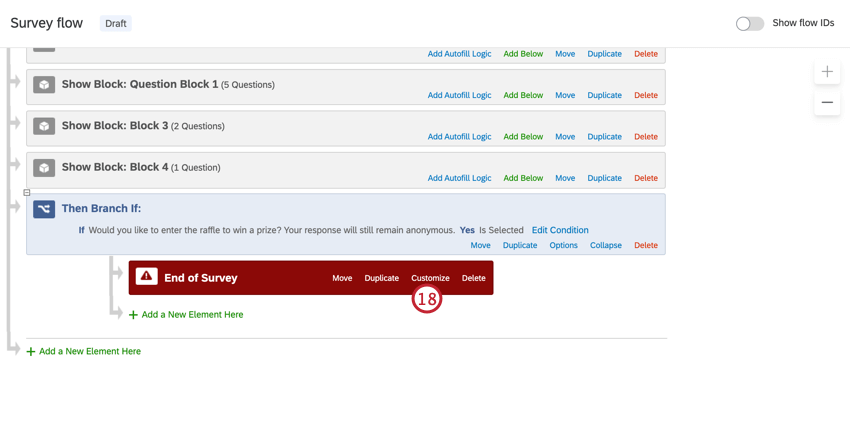 clicking customize on the end of survey