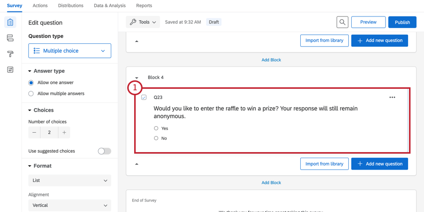 uma pergunta de sim/não para participar do sorteio