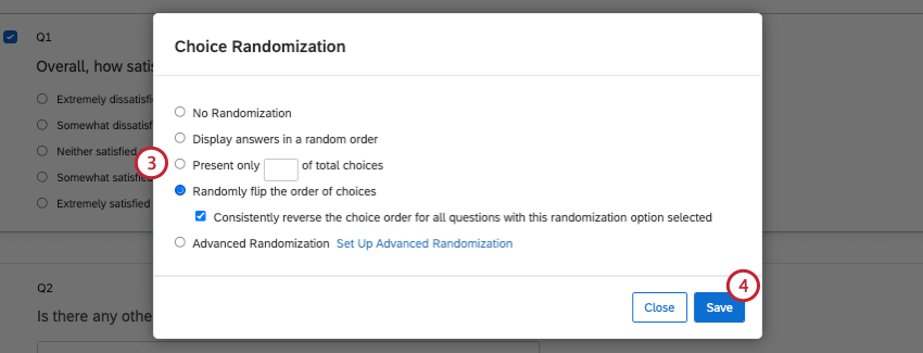 choosing a randomization option and clicking Save