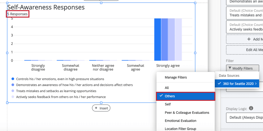 adicionar o filtro outros a uma visualização e ver como a contagem de respostas muda