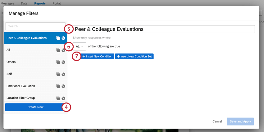 einen neuen Filter anlegen, indem Sie ihm einen Namen geben und mit dem Anlegen von Bedingungen beginnen