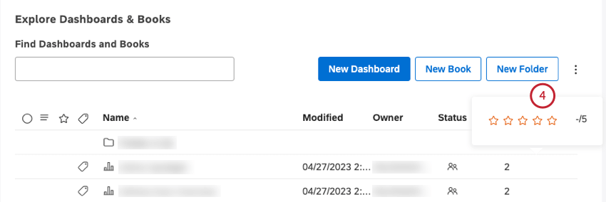 Klicken Sie in der Spalte Bewertung auf den aktuellen Rang, und wählen Sie über die Popup-Sternauswahl.