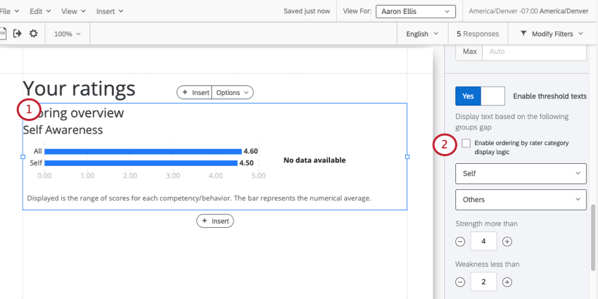 Scoring overview table highlighted, with editing pane appearing to the right