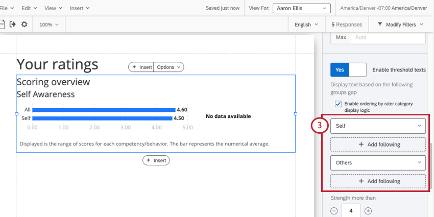 En el panel de edición, verá Yo, agregar siguiendo, Otros, agregar siguiendo