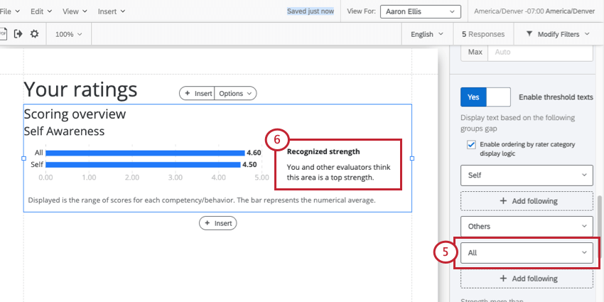 Dropdown „Konfigurieren“ in „Alle“ – Nachricht ändert sich von „Keine Daten“ in „Erkannte Stärke“ in der Tabelle