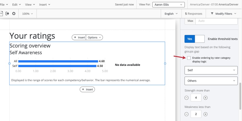 Freccia puntata per abilitare la logica di visualizzazione per categoria valutatore