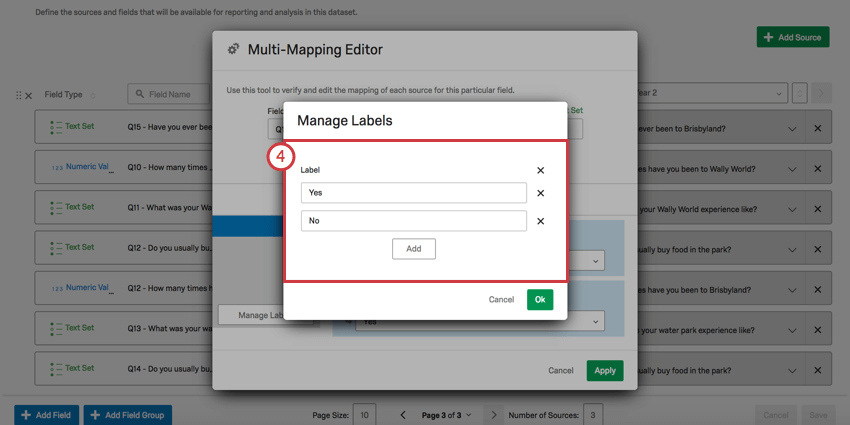 Manage labels window over