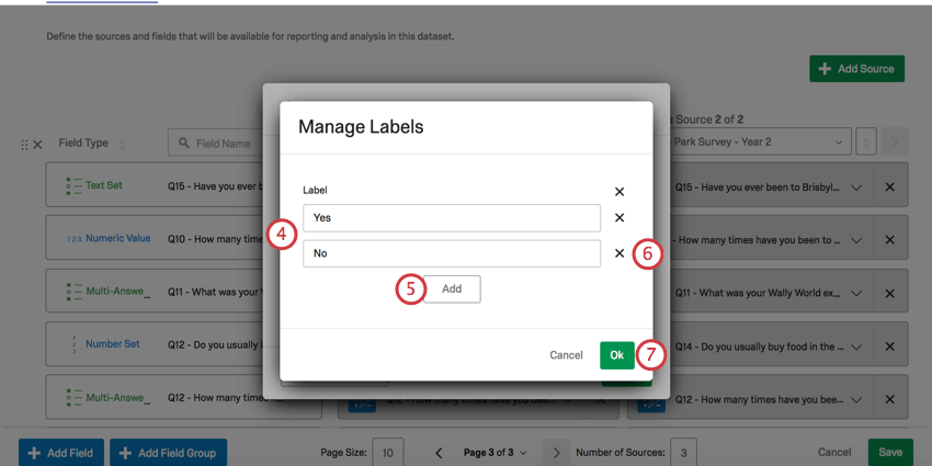 Manage Labels window