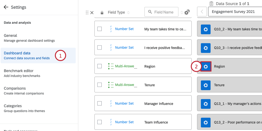 clicking the recode button next to a field