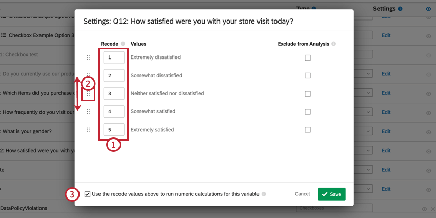 the recode editor for a category variable