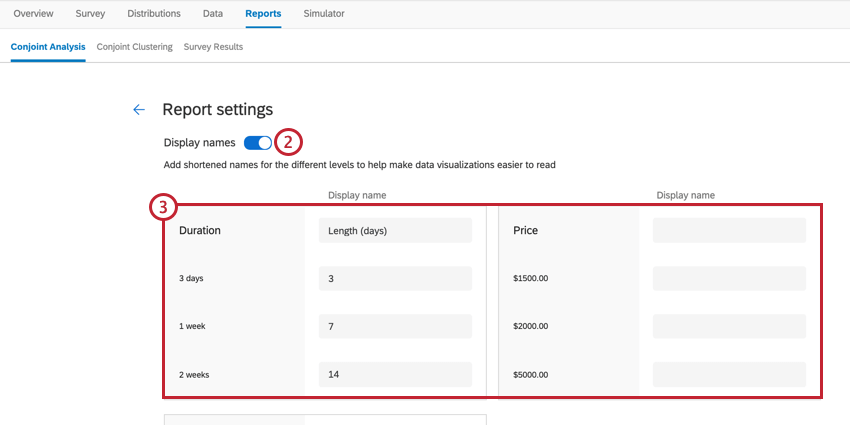 the report settings tab of a conjoint report