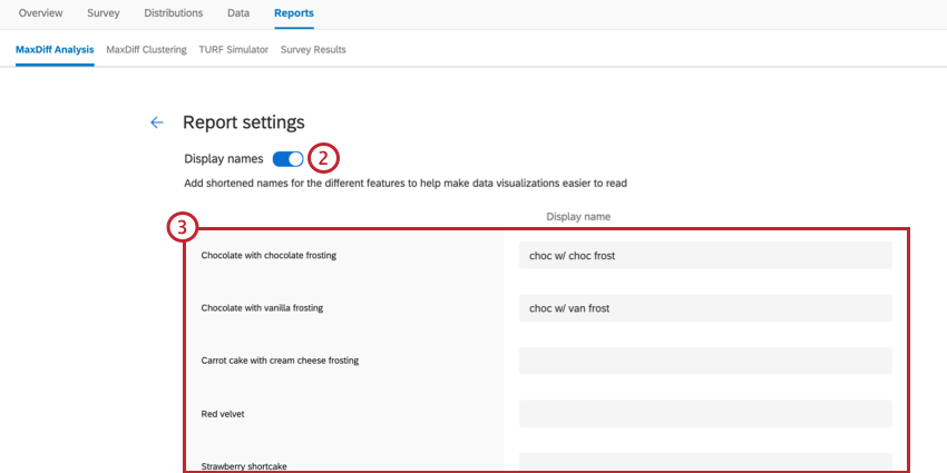 as configurações de relatório de um relatório maxdiff