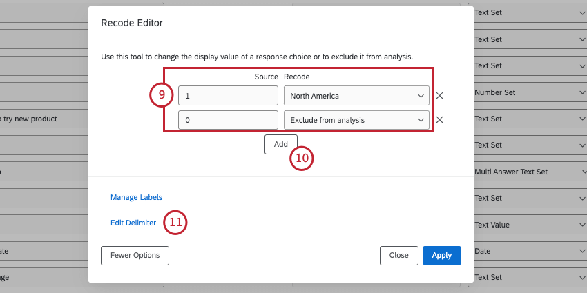 voltar à janela original para mapear fontes e recodificações