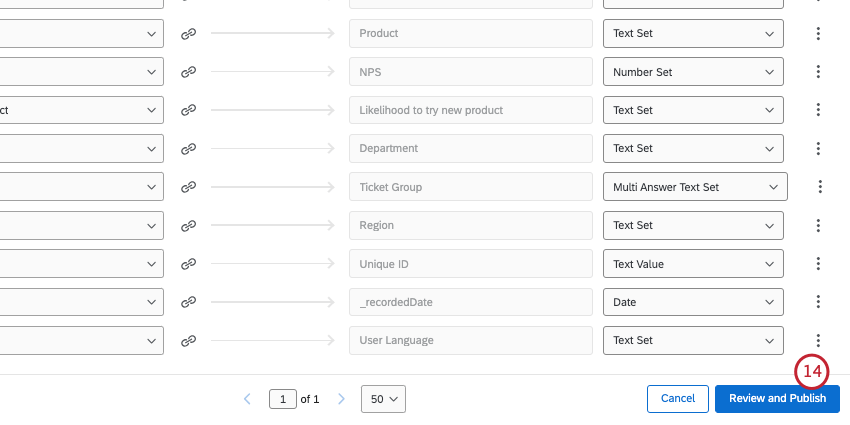 ［フィールドエディター］の下部にある［レビューして公開］ボタン