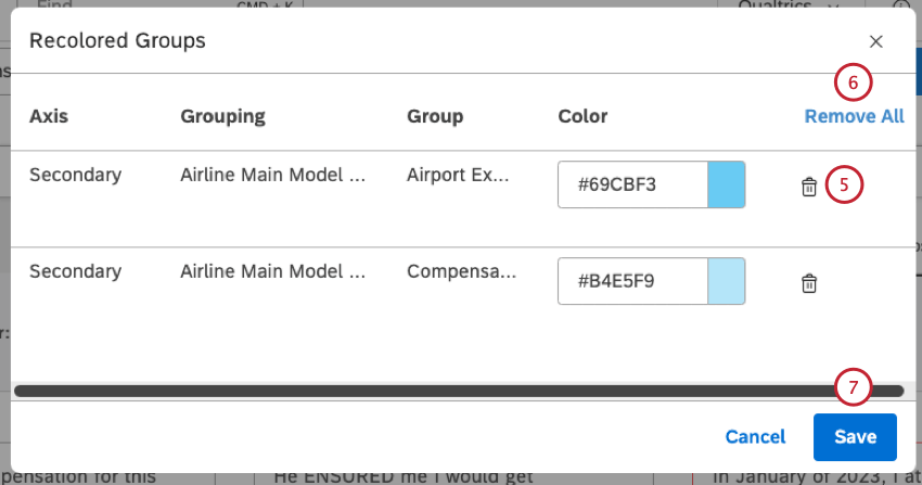 Fare clic sullicona del cestino accanto a un singolo elemento del rapporto per colorarlo automaticamente in base allo schema di colori selezionato. Fare clic su Rimuovi tutto per annullare tutti i colori personalizzati di un rapporto. Fai clic su Salva.