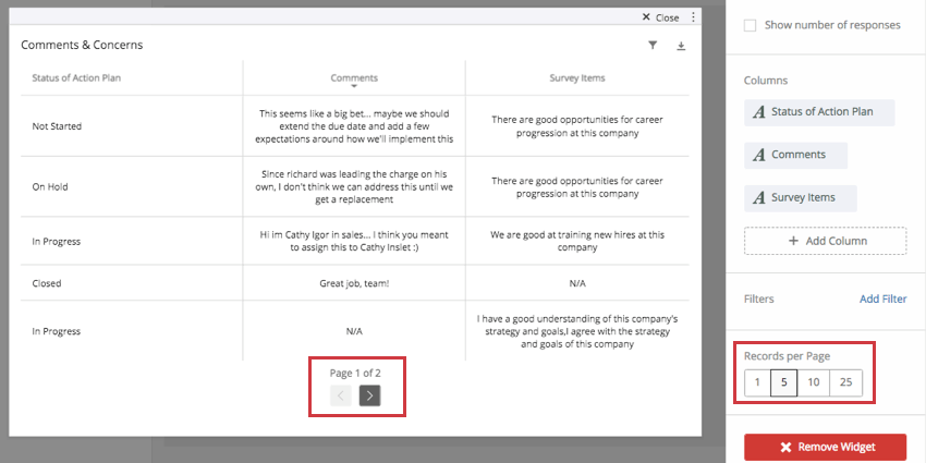 Records per Page section in righthand editing pane