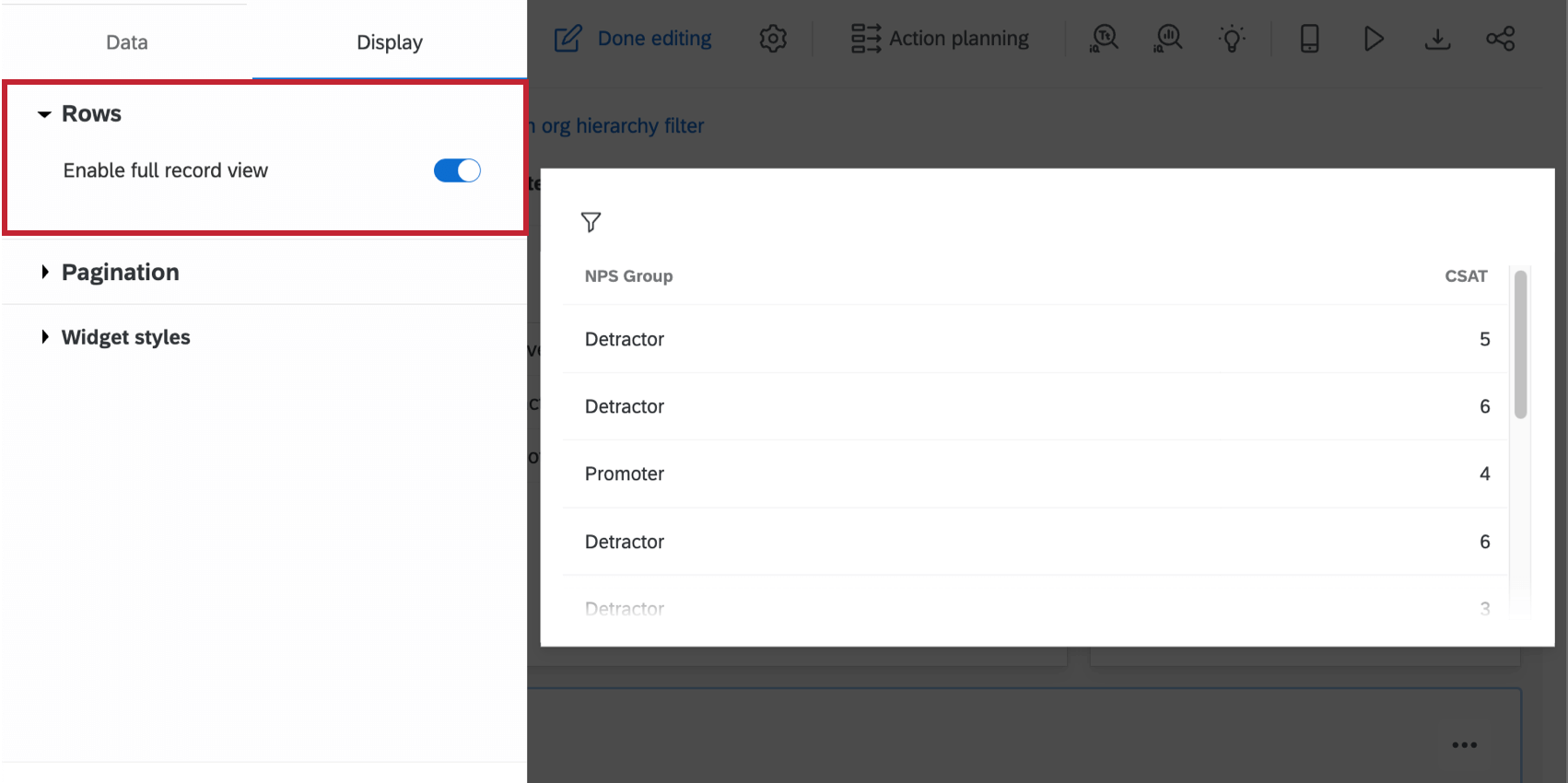 Aktiviert die vollständige Datensatzansicht für das Widget