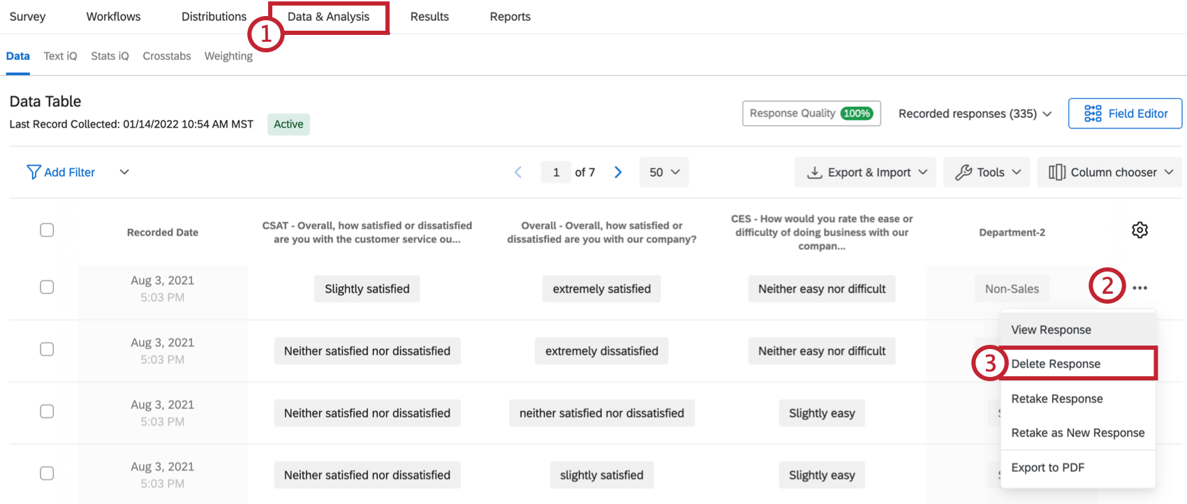 Usare il menu a tendina della scheda Dati e analisi per eliminare i dati
