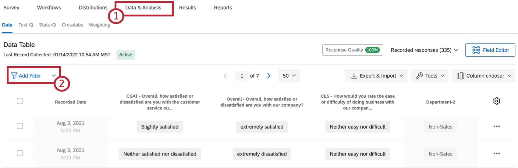 Option "Filter hinzufügen" in der oberen linken Ecke des Tabs "Daten & Analyse"
