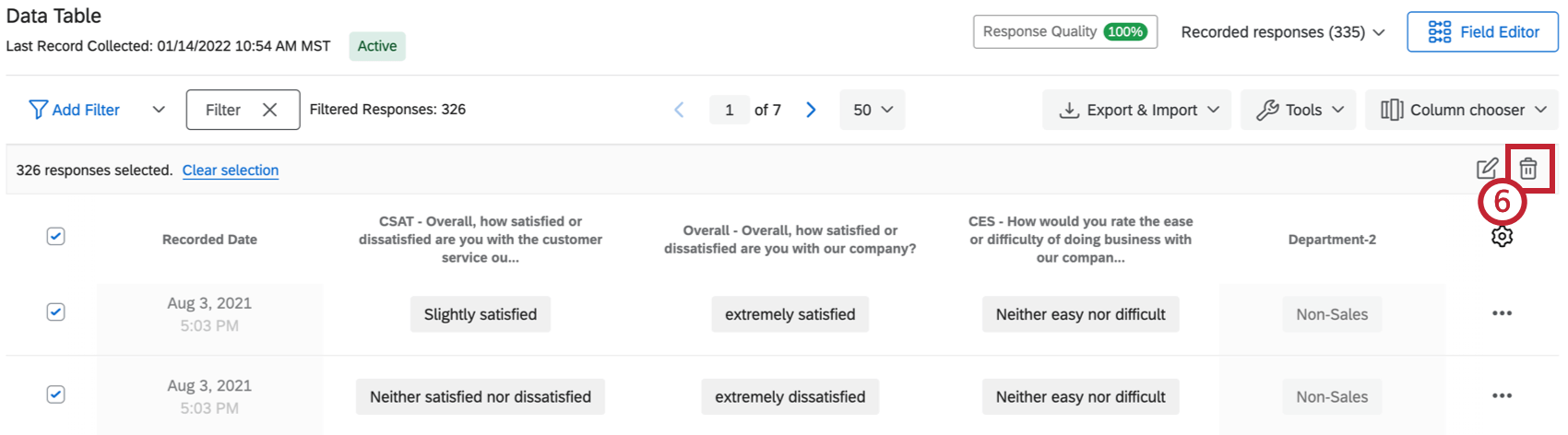 exclusão de respostas filtradas