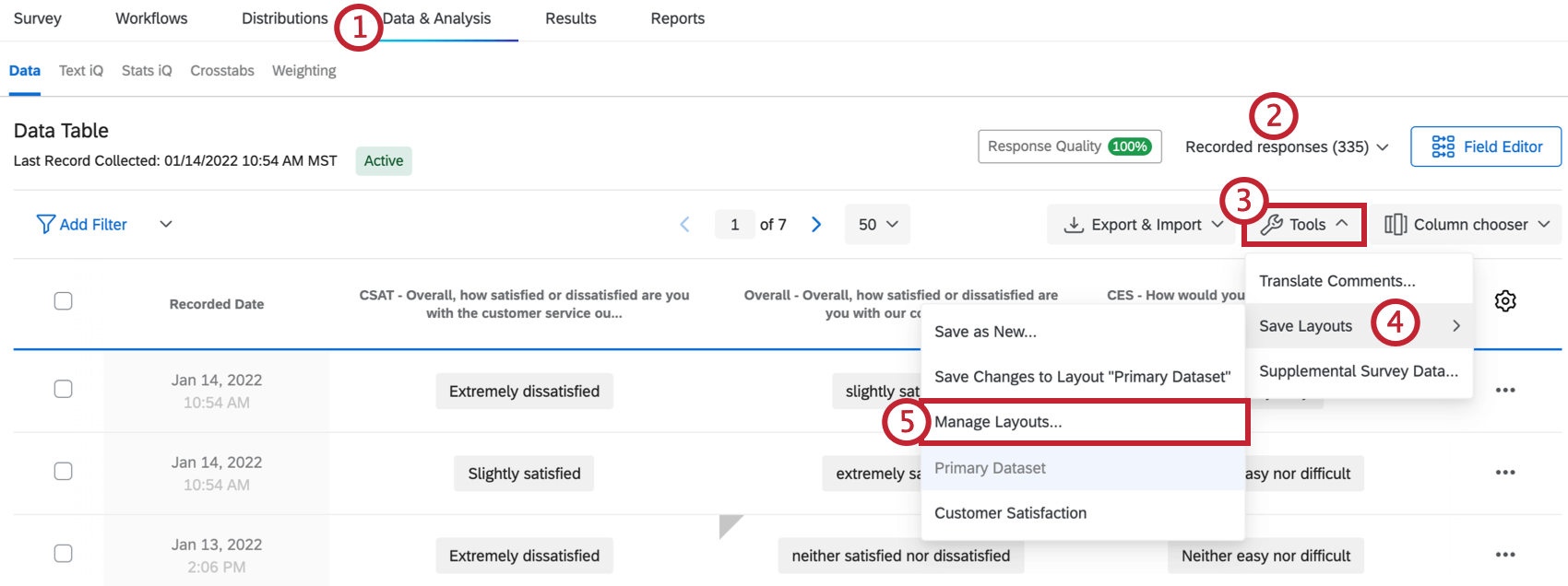 Manage layouts in the Tools menu