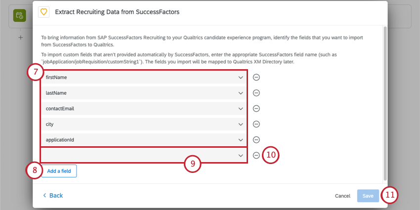 Seleccionar campos para extraer de successfactors