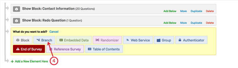 Selecting a branch at the bottom of the survey flow