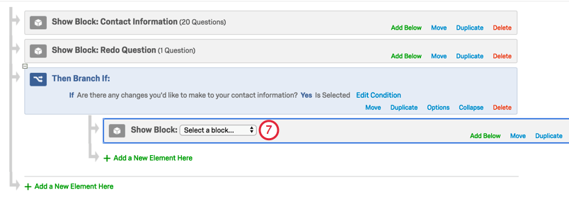 Block with dropdown indented under branch