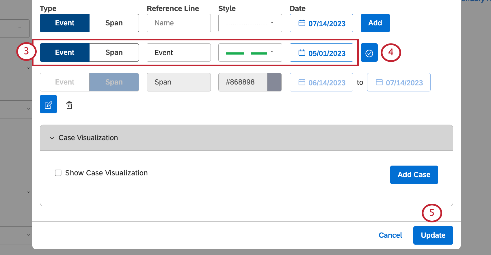 editing configuration details of a reference line