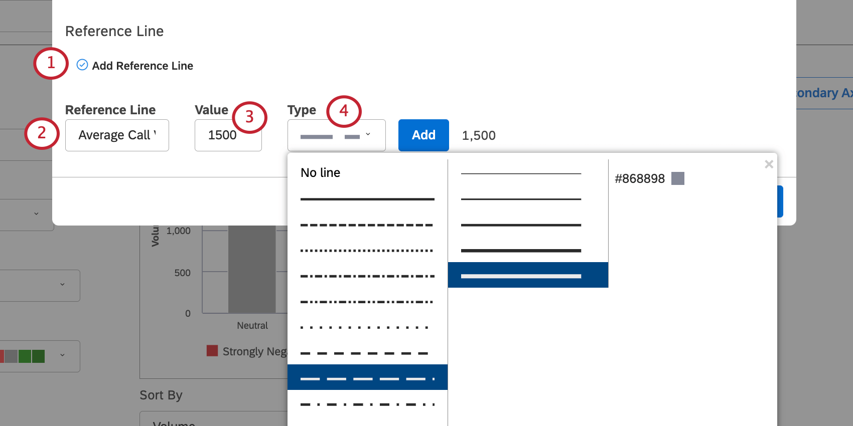 opções de configuração da linha de referência