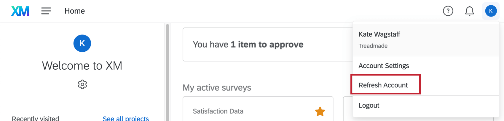 the refresh account option in the account settings menu