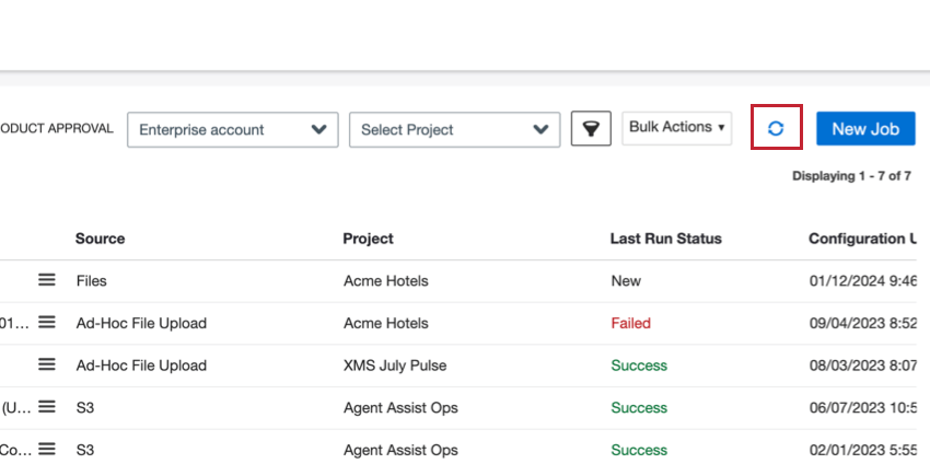 die Drucktaste zum Aktualisieren in der oberen rechten Ecke