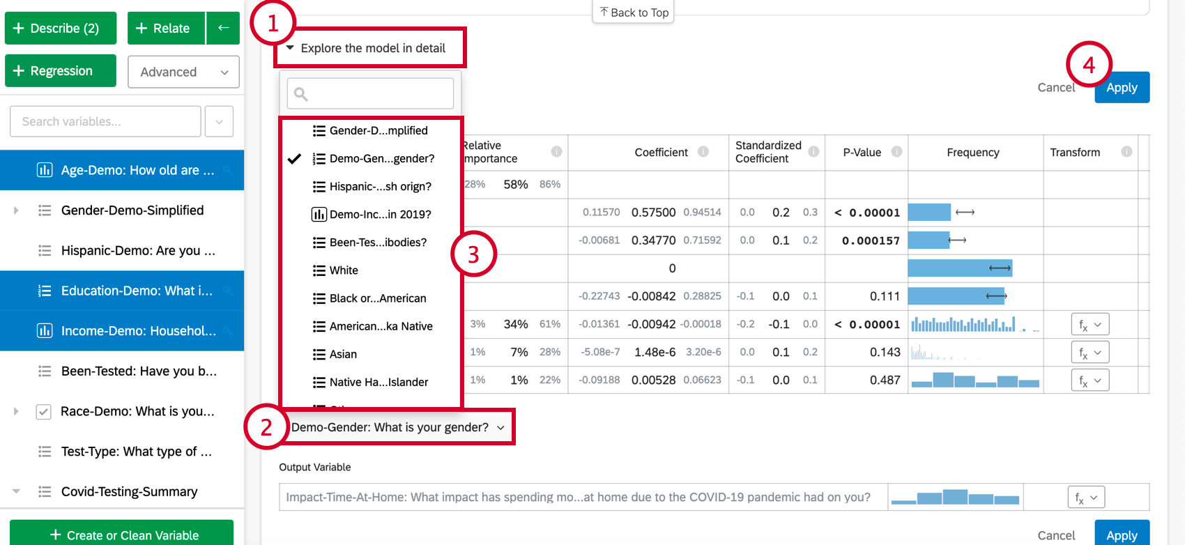 Adding a variable using Explore the model in detail
