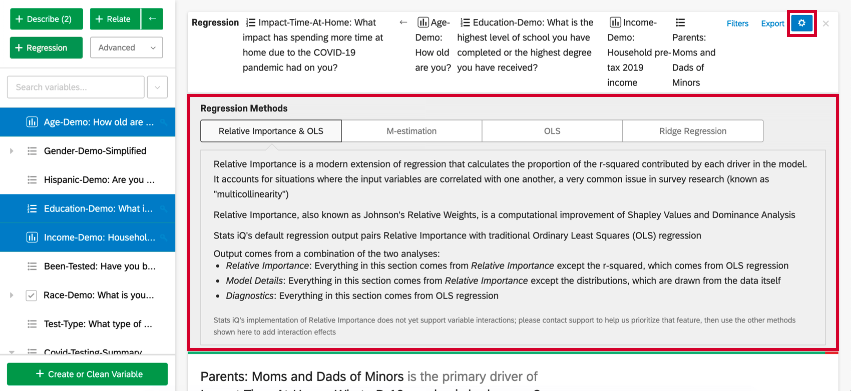 Other regression methods selection and explanations