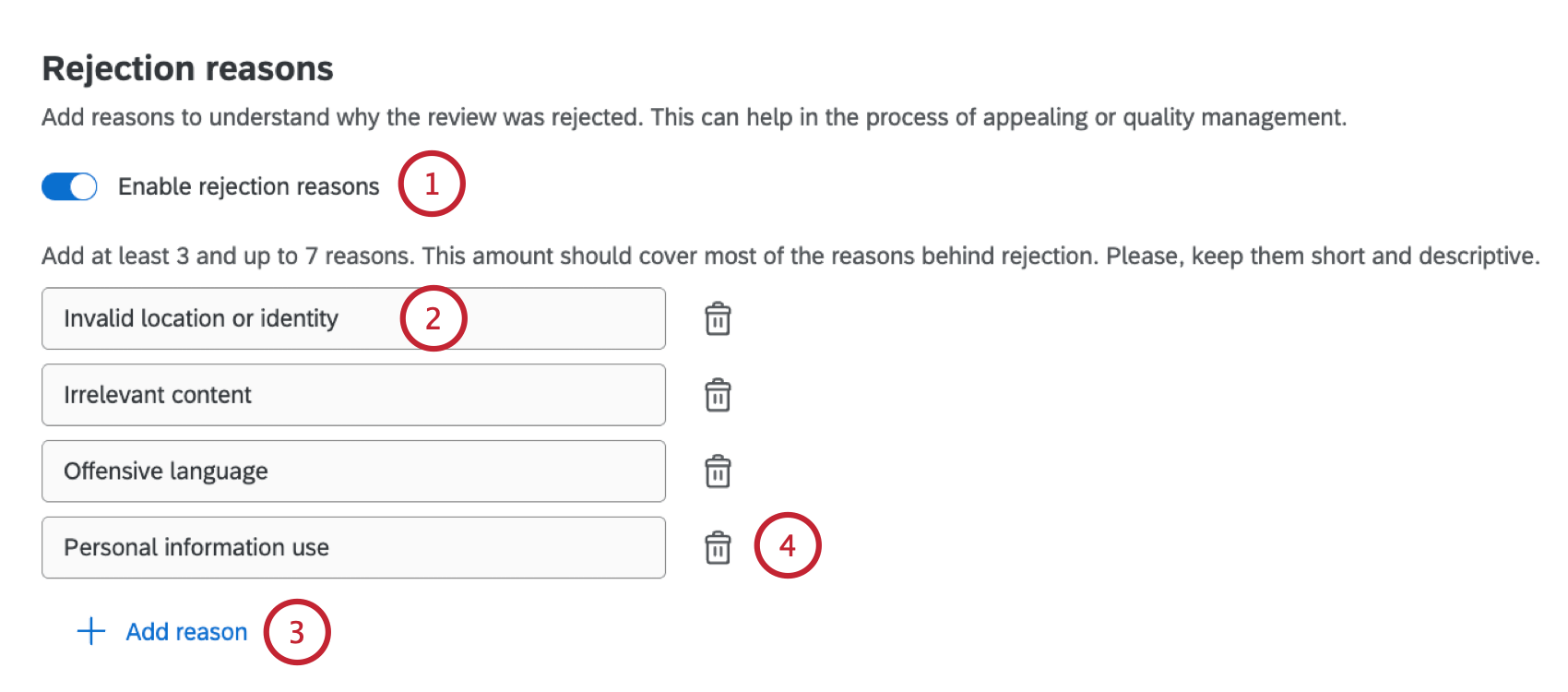 customizing the rejection reasons