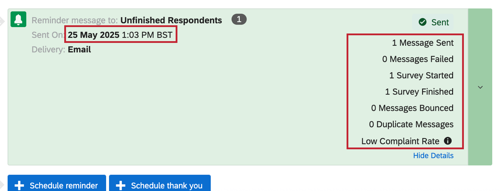 viewing metrics for a reminder email
