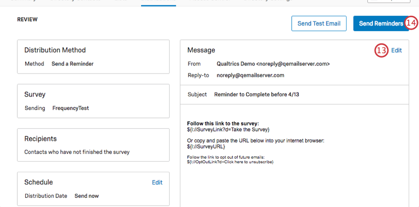 Send Reminders button in blue on the upper right